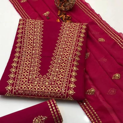 3 pcs women,s unstitched embroidered suit