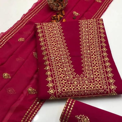 3 pcs women,s unstitched embroidered suit