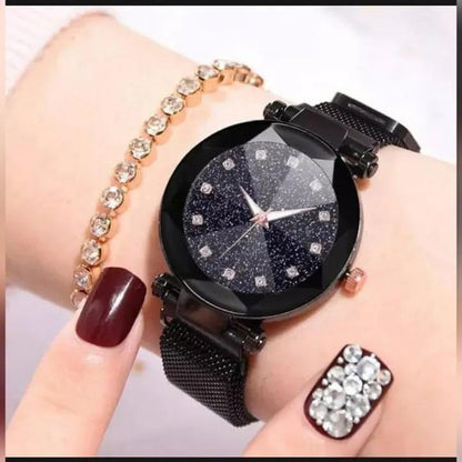 black dial womens mesh strap watch