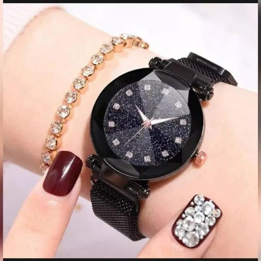 black dial womens mesh strap watch