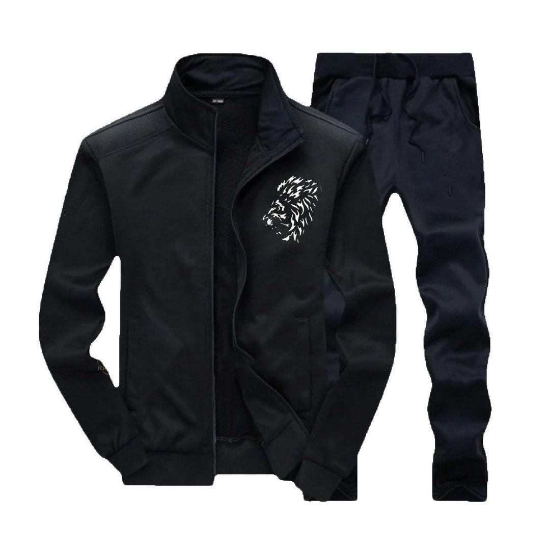 mens fleese printed zipper track suit 2 pcs