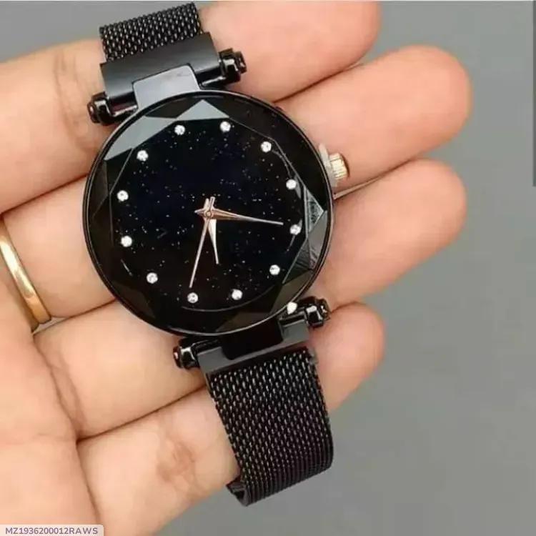 black dial womens mesh strap watch